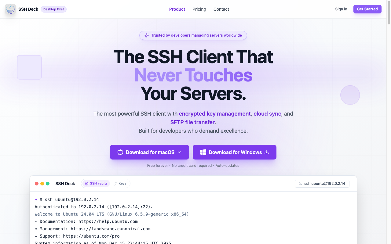 SSHDeck live interface preview